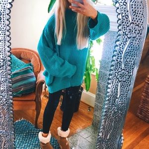 [true teal] chunky fisherman’s oversized sweater
